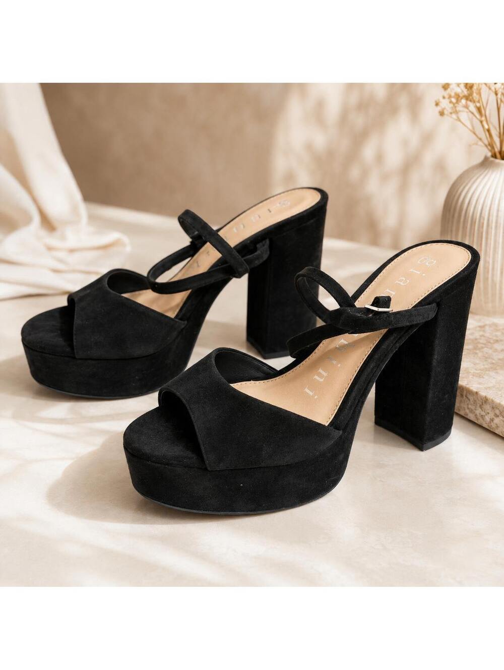 NWT Gianni Bini Black Suede Platform High Heel Sandals with Ankle Strap Size 10M